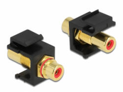 Delock Keystone modul, RCA-csatlakozóhüvely > RCA-csatlakozóhüvely, aranyozott, piros / fekete (86744) (86744)