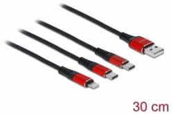 Delock 30 cm hosszú, USB töltő kábel 3 az 1 A-típusú apa Lightning -, es 2 x USB Type-C csatlakozás (86708) (86708)