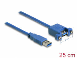 Delock Kábel, USB 3.0-s A típusú bementi csatlakozós > USB 3.0-s A-típusú csatlakozóhüvely, panelrögzítés, 25 cm (86994) - aqua