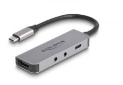 Delock USB Type-C adapter - HDMI 4K 60 Hz és fejhallgató, valamint mikrofonhoz port + USB Type-C csatlakozó PD 95 W (61064) (61064) - aqua