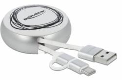 Delock USB 2.0 2 az 1-ben behúzható kábel A-típusú Micro-B és USB-C fehér / ezüst (85821) - aqua