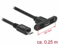 Delock Kábel, USB 2.0-s Micro-B típusú csatlakozóhüvely, panelrögzítés > USB 2.0-s Micro-B típusú cs (85245) (85245) - aqua