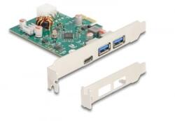 Delock PCI Express x1 kártya - 1 x külső USB Type-C anya PD 30 W és 2 x külső A-típusú USB 5 Gbps anya (90229)