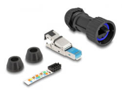 Delock RJ45 apa összeállítás Cat. 6A átvezető csatolóval IP68 por és vízhatlan fekete (67049)