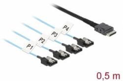 Delock Kábel OCuLink SFF-8611 > 4 x 7 tűs SATA 0, 5 m fém (85468) (85468) - aqua