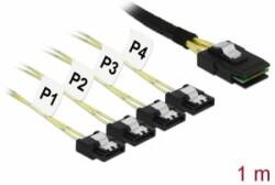 Delock Kábel Mini SAS SFF-8087 > 4 x 7 tűs SATA 1 m fém (85731) - aqua
