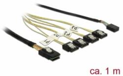 Delock Kábel Mini SAS SFF-8087 > 4 x 7 tűs SATA + oldalsáv, 1 m fém (85682) - aqua