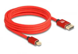Delock Mini DisplayPort - DisplayPort-kábel 8K 60 Hz 3 m piros fém retesz nélküli (81096) (81096)