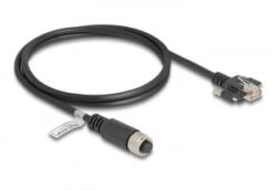 Delock M12 kábel A-kódú 8 tűs anya - RJ45 apa csavarokkal Cat. 5e FTP 1 m hosszú fekete (80423)