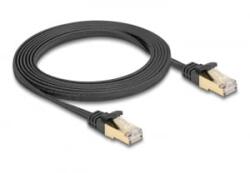 Delock RJ45 lapos hálózati kábel fonott borítással Cat. 6A U/FTP apa - apa 2 m fekete (80326)