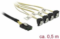 Delock Kábel Mini SAS SFF-8087 >4 x SATA 7 érintkezős hüvely 90 fokban ívelt 0, 5 m (85686)