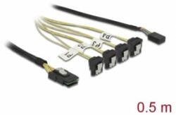 Delock Kábel Mini SAS SFF-8087 >4 x SATA 7 érintkezős hüvely 90 fokban ívelt + oldalsáv, 0, 5 m (85683) (85683) - aqua