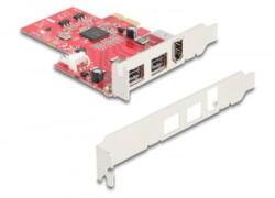 Delock PCI Express x1 Kártya - 2 x külső FireWire B + 1 x külső FireWire A - alacsony profilú formatényező (90738) (90738)