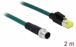 Delock Hálózati kábel M12 4 tűs D-kódú RJ45 Hirose csatlakozóhoz TPU borítás 2 m hosszú (85442) - aqua