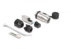 Delock RJ45 moduláris csatlakozási eszközkészlet Cat. 6A robosztus kábel csatlakozási házzal és védő sapkával, IP66 por és vízhatlan (67065) - aqua