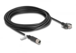 Delock M12 kábel X-kódú 8 tűs anya - RJ45 apa csavarokkal Cat. 6A S/FTP 5 m hosszú fekete (80459)