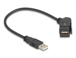 Delock USB 2.0 A-típusú panel tartó anya 45 -ban hajlított A-típusú apa 30 cm kábellel, fekete (67151)