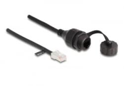 Delock RJ45 kábel apa - RJ45 anya beépített fedélsapkával Cat. 5e FTP IP68 por és vízmentességért fekete, 25 cm (88012) (88012)