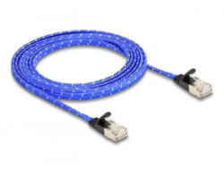 Delock RJ45 lapos hálózati kábel fonott borítással Cat. 6A U/FTP 2 m, kék (80384) (80384)