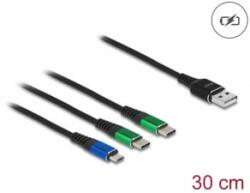 Delock 30 cm hosszú, USB töltő kábel 3 az 1 A-típusú apa Micro USB -, es 2 x USB Type-C csatlakozáshoz (87883) (87883) - aqua