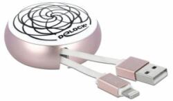 Delock USB 2.0 behúzható kábel A-típusú Lightning 8 tűs, fehér / halvány rózsaszín (85817) - aqua