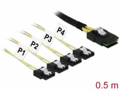 Delock Kábel Mini SAS SFF-8087 > 4 x 7 tűs SATA 0, 5 m fém (85800) - aqua