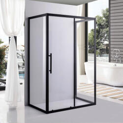 STUXI Nizza Black 100x90 falsíkra szerelhető 3 oldalú tolóajtós zuhanykabin 6 mm vízlepergető biztonsági üveggel, fekete elemekkel, 200 cm magas (TL-6521B-100-TL6301B-90-TL6301B-90)