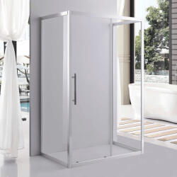 STUXI Nizza 130x100 falsíkra szerelhető 3 oldalú tolóajtós zuhanykabin 6 mm vízlepergető biztonsági üveggel, króm elemekkel, 200 cm magas (TL-6521-130-TL6301-100-TL6301-100)