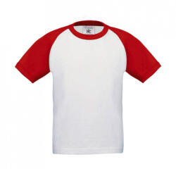 B&C Collection Gyerek rövid ujjú póló B and C Base-Ball/kids T-Shirt 3/4 (98/104), Fehér/Piros