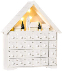 HOMCOM Adventi naptár 24 fiókkal és LED-fényekkel, fehér, 39 x 9 x 42 cm (830-416)