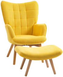 Homcom Karfás fotel lábtartóval, relax fotel, kárpitozott, kordbársony hatású, sárga (839-455V00YL) - pepita
