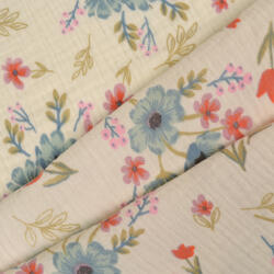 Takoy Dupla géz Bella ekrü kék-piros virágokkal