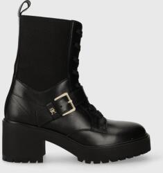 Tommy Hilfiger bőr csizma BELT LEATHER BOOT fekete, női, magassarkú, FW0FW07526 - fekete Női 39