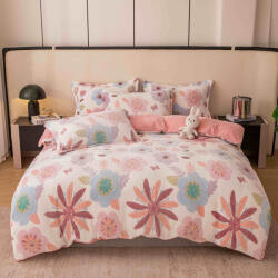 Jojo Home Lenjerie de pat dublu cocolino, 4 piese cu elastic, alba cu floricele-A952 (A952)