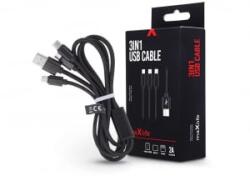 Maxlife 3az1-ben USB-A - Lightning/microUSB/Type C adat- és töltőkábel 1m fekete (TF-0153)
