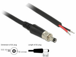 Delock DC tápkábel 5, 5 x 2, 5 x 9, 5 mm, csavarozással nyitható huzalvéggel, 95 cm hosszú (89908) (89908) - aqua