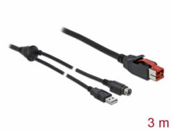 Delock PoweredUSB kábel apa 24 V > A-típusú USB apa + Mini-DIN 3 tűs apa 3 m, POS nyomtatókhoz és cs (85942) (85942)