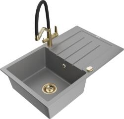 Mexen Bruno, 1 kamrás gránit mosogató 795x495x200 mm és Duo mosogató csaptelep, szürke, 6513-71-671701-57-G (6513-71-671701-57-G)