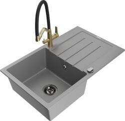Mexen Bruno, 1 kamrás gránit mosogató 795x495x200 mm és Duo mosogató csaptelep, szürke, 6513-71-671701-57-B (6513-71-671701-57-B)