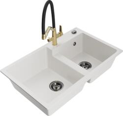 Mexen Tomas, 2 kamrás gránit mosogató 800x500x190 mm és konyhai csaptelep Duo, fehér, 6516-20-671701-57-B (6516-20-671701-57-B)