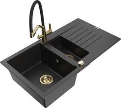 Mexen Matias, gránit mosogató 900x505x200 mm, 1, 5 kamrás és Duo mosogató csaptelep, fekete-ezüst metál, 6502-73-671701-57-G (6502-73-671701-57-G)