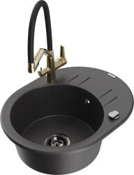Mexen Kevin, gránit mosogató 586x458x190 mm, 1 kamrás és fehér Duo csaptelep, fekete foltos, 6517-76-671701-57-B (6517-76-671701-57-B)