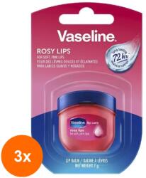 Vaseline Set 3 x Balsam de Buze cu Extract de Trandafir, Vaseline, 7 g