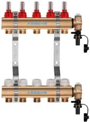 ASSENS Distribuitor din alama cu 9 circuite pentru incalzire in pardoseala 1, -3 4, EK cu suporti montaj 210mm si kit golire aerisire (109809-2110)