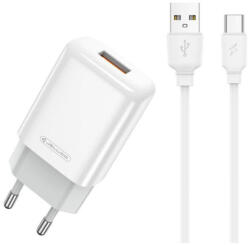 Jellico Univerzális 12W Gyors Töltő (5V 2, 4A) USB Telefon és Tablet Töltő, Adapter, Fehér, USB-C kábellel (EU01)