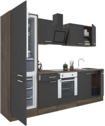 Leziter Yorki 270 konyhablokk yorki tölgy korpusz, selyemfényű antracit front alsó sütős elemmel alulfagyasztós hűtős szekrénnyel (L270YAN-SUT-AF)