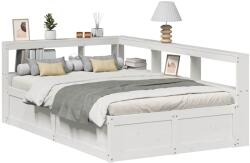 vidaXL fehér tömör fenyőfa könyvespolcos ágy matrac nélkül 135x190 cm (3324476)