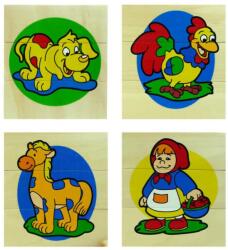 3 részes puzzle kirakó (kutya, kakas, ló, kislány)