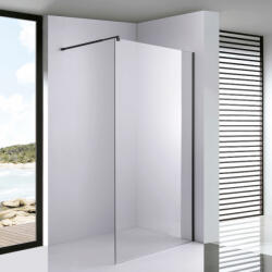 STUXI Milano Black Walk-in zuhanyfal, 110x200 cm, 8 mm vastag vízlepergető biztonsági üveggel, 200 cm magas, fekete profillal és távtartóval (TL-6615B-110)