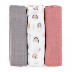 Bambusz muszlin 3db-os pelenka 68 x 68 cm - Moussy Rose Rainbows - babastar